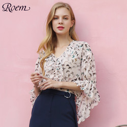 Roem春夏衬衫女长袖宽松韩版设计感潮流衬衣漏锁骨韩范RCYW86403B