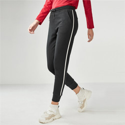 佐丹奴（Giordano） 女装休闲裤 佐丹奴Giordano女装撞色裤侧束脚运动裤05418012 09标志黑色 中码(160/64A)