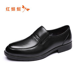 红蜻蜓 男士2018秋季新品皮鞋商务休闲单鞋真皮舒适套脚鞋爸爸鞋WTA86411/12 黑色 42