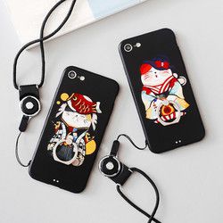 苹果iphone6s手机壳指环挂绳6plus保护套浮雕全包日韩卡通招财7新款8p磨砂情侣男女