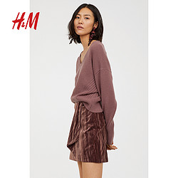H＆M女装半身裙2018冬季新款垂褶天鹅绒裙子女HM0685193