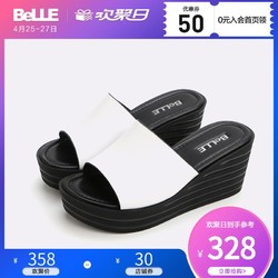 百丽夏季商场同款坡跟厚底拖鞋女皮凉鞋S7W1DBT8