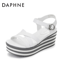 Daphne/达芙妮夏舒适松糕底坡跟凉鞋 时尚交叉绕带撞色增高女鞋1017303057 白色 36