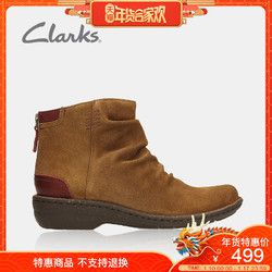 clarks其乐女鞋时尚英伦风反毛皮褶皱靴短靴女Avington Swan