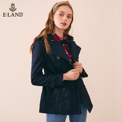 ELAND衣恋新款纯色休闲双排扣系带收腰短款风衣女EEJT86201I