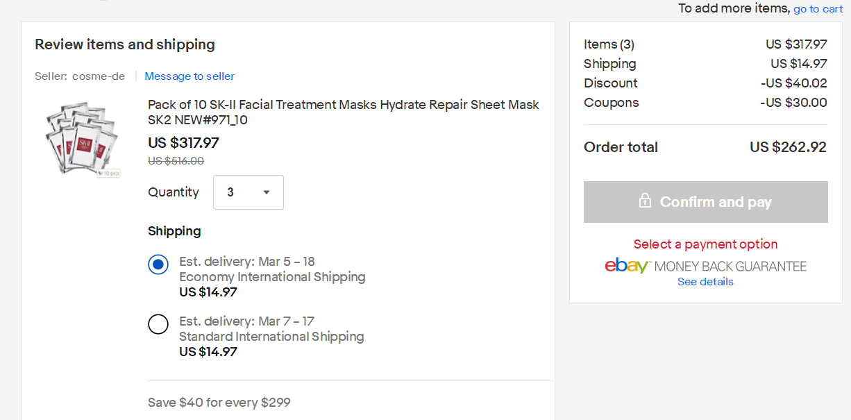 SK-II FACIAL TREATMENT MASK 前男友护肤面膜 10片 *3件