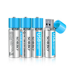 硕而博 USB充电电池5号4粒AA电池1小时快充1.5v锂聚合物电池充电套装