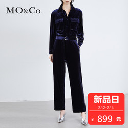 MOCO2018春季新品丝绒长袖束腰工装连体裤女MA181JPS202 摩安珂