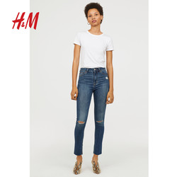 H＆M女装牛仔裤 2018年秋季新款紧身高腰破洞小脚长裤 HM0695318
