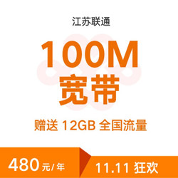 江苏联通双11 包年宽带 100M/480元