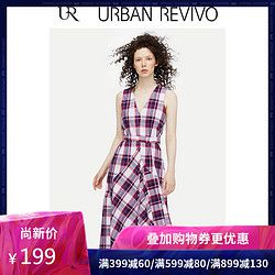 UR2018秋季新品女装复古风格棉质V领无袖A型连衣裙WG30S7AN2006