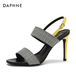 Daphne 达芙妮 夏季高跟鞋千鸟格撞色通勤时尚凉鞋女
