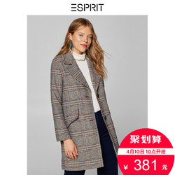 ESPRIT毛呢大衣女外套女冬复古威尔士亲王格纹夹棉-118EE1G014