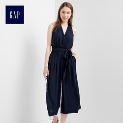 Gap 盖璞 女装收腰系带连体裤294350 梭织挂脖高腰纯色束腰女士阔腿裤子