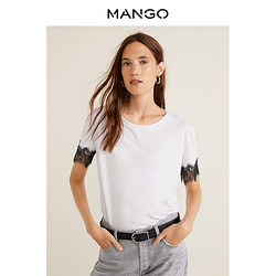 MANGO女装2019春夏柔软休闲圆领蕾丝短袖T恤43020542