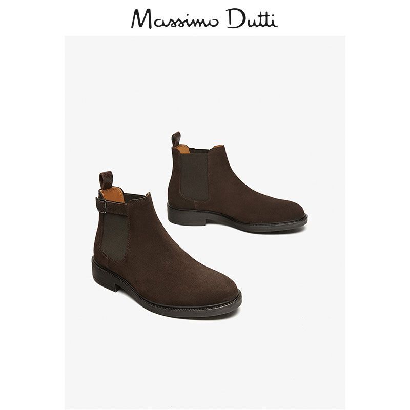当季特惠 Massimo Dutti 男鞋 弹性带设计棕色短靴 18003222116
