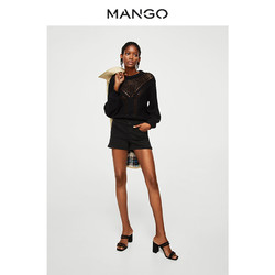 MANGO女装2018秋冬黑色磨损石洗牛仔短裤 上卷裤腿直筒裤33060481