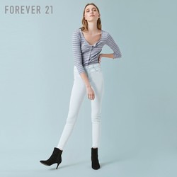 Forever21女装牛仔裤长裤时尚休闲气质纯色中腰修身小脚牛仔长裤