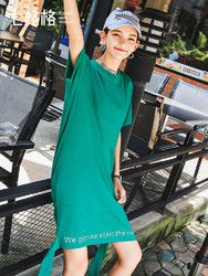 长裙女慵懒风chic宽松女夏装2018新款夏季bf风小个子学生连衣裙潮