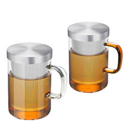 高硼硅玻璃杯 透明琥珀色 500ml 2只