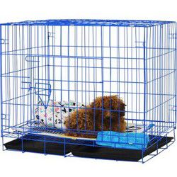 L&H乐活 小中型幼犬狗笼子猫笼子加粗加密铁丝便携折叠 狗狗宠物笼家禽笼B1007蓝色（适合35斤以内）