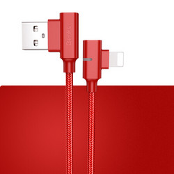邦克仕苹果手游数据线 iPhoneXs Max/XR/8/7P手机充电器线  双弯头发光 红色1.2m