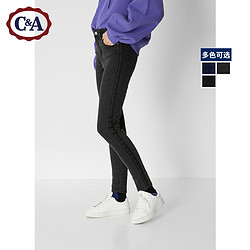 C＆A拼色运动风弹力紧身包臀牛仔裤女 秋季显瘦铅笔裤CA200210459
