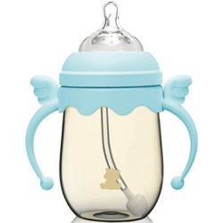 小白熊 宽口带手柄婴儿PPSU吸管奶瓶 260ML 蓝色 09389 *2件