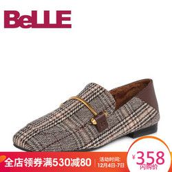 Belle/百丽2018春季新品专柜同款格纹布/牛皮革女单鞋BUA21AM8 啡色 36