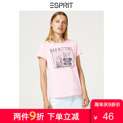ESPRIT EDC纯棉字母印花休闲圆领上衣短袖女T恤-078CC1K025