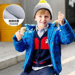 美特斯邦威旗下moomoo童装冬装男幼童羽绒服新款中童印花加绒连帽外套