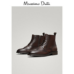 年中折扣 Massimo Dutti 男鞋 棕色刺孔花纹真皮短靴 18002222700