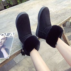 韩莲朵 雪地靴女2018冬季加绒加厚保暖棉鞋厚底中筒流苏毛毛鞋短靴