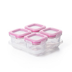 美国 OXO 奥秀 宝宝食品玻璃便携辅食盒 储存盒 保鲜盒 粉色（120ml*4个）
