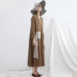 花树果 FW17071 亚麻长袖连衣裙