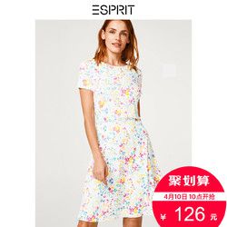 ESPRIT女装夏时尚印花圆领简约露背短袖拼接连衣裙-058EE1E004