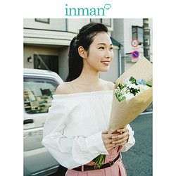茵曼 棉素系列春装新款松紧木耳边两穿圆领套头衬衫女宽松衬衣