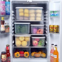 百露大容量冰箱食品收纳盒厨房塑料冷冻储物蔬菜保鲜盒密封长方形带盖 大号单个 *3件