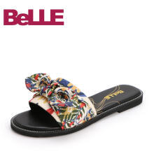 Belle/百丽2018夏季专柜新款印花布个性蝴蝶结女凉鞋BONB6BT8 图片色 38