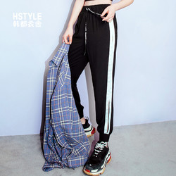 韩都衣舍2019春装新款女装韩版拼接哈伦裤女休闲裤JQ00145樰