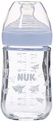 NUK 自然母感超宽口径玻璃奶瓶 240ml 配防胀气硅胶奶嘴 6-18个月中号 蓝色