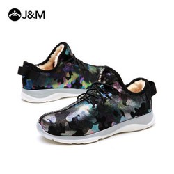 j&m 78035W 女冬平底休闲迷彩系带加绒高帮鞋