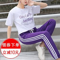休闲运动套装女2019新款春夏学生宽松韩版大码网红洋气时尚两件套