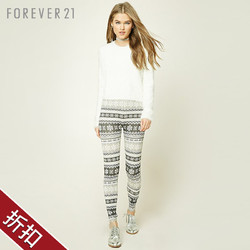 Forever 21女士裤子时尚棉质雪花印花打底长裤