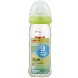 贝亲（Pigeon）宽口径玻璃 仿母乳实感耐热奶瓶240ml 绿色配M号奶嘴 (新款） *2件