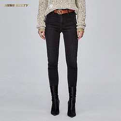 Miss Sixty2018新款秋季中腰毛边织带紧身裤铅笔裤牛仔裤女