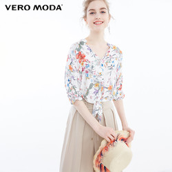 Vero Moda夏季新款甜美系带印花宽松款五分袖衬衫|31836W501